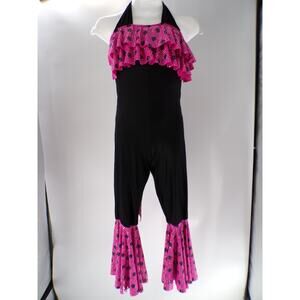 Dance Costume Leo's Large Child Pink Jumpsuit 70's Jazz Sequin Disco